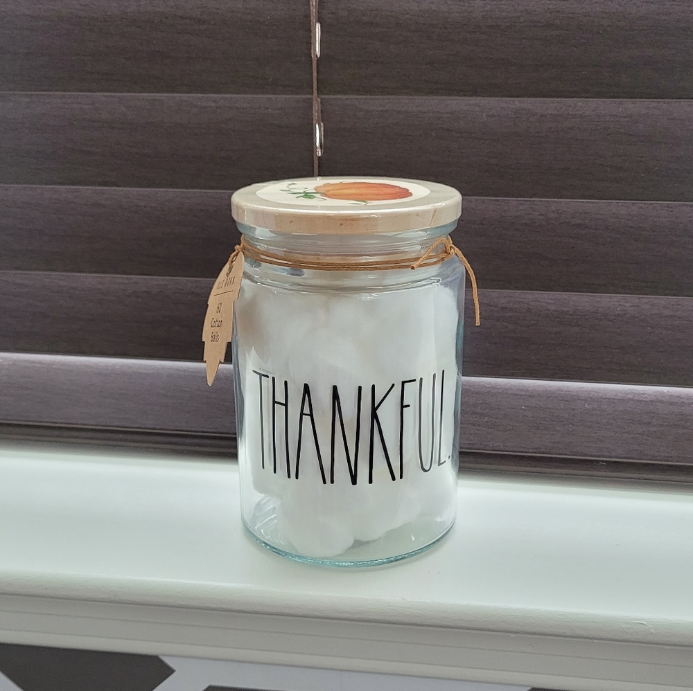 SALE‼️Rae Dunn Cotton Ball Jar THANKFULL 🙏